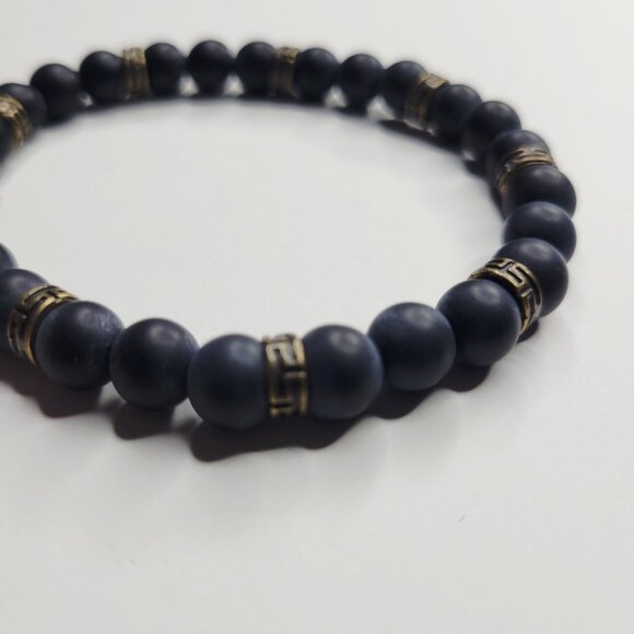 NWT Mens Genuine Dark Black Onyx Stone Stretch Bracelet Bronze Accents - Picture 1 of 5